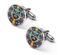 Gemelli da uomo con simpatiche foglie autunnali e volpi, perfetti per lo smoking. Set di 2 gemelli da polso. Accessori di gioielleria alla moda.