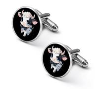 Gemelli da uomo con stampa a mucca, gemelli classici per camicie da matrimonio e lavoro, 1.7cm, Metallo, Nessuna pietra preziosa