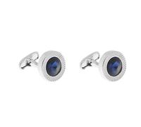 Gemelli da uomo con zircone nero blu intarsiato superficie superficie rotonda lega francese gemelli, 19 g, 2 pezzi per confezione, One size, Metallo, Non applicabile.
