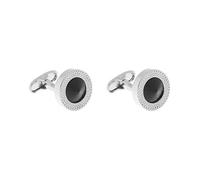 Gemelli da uomo con zircone nero blu intarsiato superficie superficie rotonda lega francese gemelli, 19 g, 2 pezzi per confezione, One Size, Metallo, Non applicabile.
