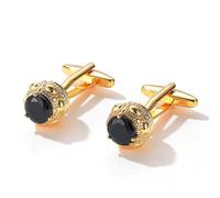 Gemelli da uomo con zirconi neri, gemelli bottone rotondo in argento dorato for camicie eleganti e abbellimenti(Gold)