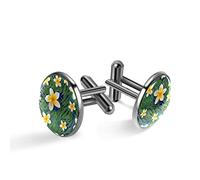 Gemelli da uomo,Congedo tropicale di Plumeria bianca gemelli classici neri per camicia da abito, matrimonio, affari, compleanno, gioielli