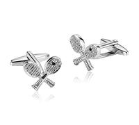 Gemelli da uomo e borchie, set di gemelli argentati in acciaio inox con racchetta da tennis, accessori per camicia, 1,7 x 1,5 cm