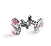 Gemelli da uomo, gemelli da uomo, con la Torre Eiffel di Parigi e gli alberi rosa dipinti a olio, classici gemelli neri per camicia, matrimonio, lavoro, compleanno, gioielli regalo