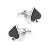 Gemelli da uomo, gemelli da uomo, divertenti a picche, in argento e nero, gemelli da uomo divertenti, Misura unica, Rame, Nessuna pietra preziosa