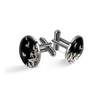 Gemelli da uomo, gemelli giapponesi bianchi con gru in diverse pose, gemelli classici neri per camicia, matrimonio, lavoro, compleanno, gioielli regalo