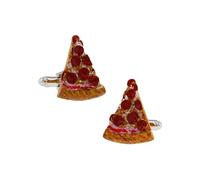 Gemelli da uomo in argento, con bottoni a forma di manchette, per Natale, marrone, per pizza, con confezione regalo, Senza Gemstone