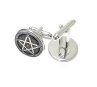Gemelli da uomo in cristallo grigio pentagramma stampa artistica modello gemelli in vetro Wiccan colore argento gemelli gioielli