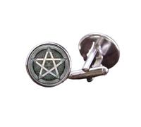 Gemelli da uomo in cristallo grigio pentagramma stampa artistica modello gemelli in vetro Wiccan colore argento gemelli gioielli