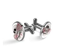 Gemelli da uomo, motivo teschio con rosa del giorno dei morti, gemelli classici neri per camicia, matrimonio, lavoro, compleanno, gioielli regalo