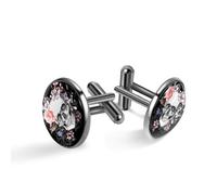 Gemelli da uomo, motivo teschio e fiori, motivo giorno dei morti, gemelli classici neri per camicia, matrimonio, lavoro, compleanno, gioielli regalo