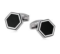 Gemelli da uomo per matrimonio, gemelli esagonali in acciaio inox smaltato nero, accessori per smoking, camicia, gioielli, nero, con scatola, 2 x 1.6 cm, Nessuna pietra preziosa