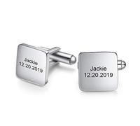 Gemelli da Uomo Personalizzati con Incisione Personalizzata di Nome e Data 1 Paio di Gemelli da Uomo Regalo per San Valentino Anniversario Festa del Papà (Argento 1)