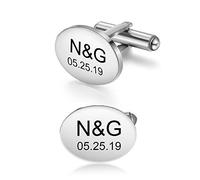 Gemelli da Uomo Personalizzati con Incisione Personalizzata di Nome e Data 1 Paio di Gemelli da Uomo Regalo per San Valentino Anniversario Festa del Papà (Argento 6)