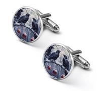 Gemelli da uomo personalizzati con tre corvi per il giorno dell'inverno, classici, da lavoro, per camicia da matrimonio, idea regalo, 1,8 cm 2 cm, 1.7cm, Metallo
