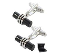 Gemelli da uomo + scatola di presentazione - Nero - Cilindro con design a triplo anello - Ottone Metallo - Cilindrico - Formale Classica Eleganza - Colori Nero e Argento - Una coppia