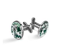 Gemelli da uomo, stile Memphis astratto foglie verdi triangolo modello gemelli per uomo, gemelli classici neri per abito camicia matrimonio lavoro compleanno gioielli regalo