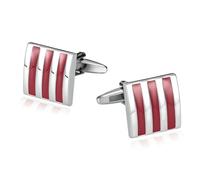Gemelli da uomo unici, gemelli in argento smaltato a righe quadrate, in acciaio inox, per abito da smoking e camicia, accessori per gioielli, colore: rosso, con scatola, 1.6 x 1.6 cm, Nessuna pietra