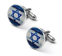 Gemelli divertenti con stampa della bandiera di Israele, glitterati, per uomo e donna | Accessori per camicia, per lavoro e matrimonio, 2 pezzi