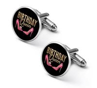 Gemelli divertenti da uomo alla moda con scritta "Queen and Birthday", accessori per camicia per matrimonio aziendale, 1.7cm, Metallo, Non pietra preziosa