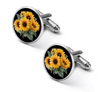 Gemelli divertenti da uomo con disegno di girasoli, accessori per camicia per matrimonio aziendale, 1.7cm, Metallo, Non pietra preziosa