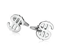 Gemelli e borchie da uomo, in acciaio inox argentato, con simbolo del dollaro, accessori per camicia, 2,1 x 1,6 cm