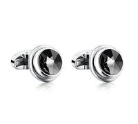 Gemelli e borchie, gemelli da uomo in acciaio inox argento rotondo per camicie da smoking business 1,5 x 1,5 x 0,4 cm