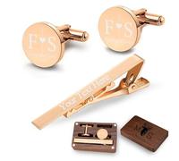 Gemelli e Fermacravatta Personalizzati con Scatola di Legno Incisi con Iniziali e Nome, Regali di nozze Personalizzati per lo Sposo, il Testimone di Nozze, il Padre, con Scatola Regalo in Legno