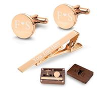 Gemelli e Fermacravatta Personalizzati con Scatola di Legno Incisi con Iniziali e Nome, Regali di nozze Personalizzati per lo Sposo, il Testimone di Nozze, il Padre, con Scatola Regalo in Legno