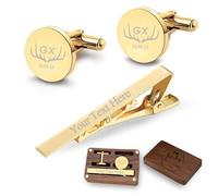 Gemelli e Fermacravatta Personalizzati con Scatola di Legno Incisi con Iniziali e Nome, Regali di nozze Personalizzati per lo Sposo, il Testimone di Nozze, il Padre, con Scatola Regalo in Legno