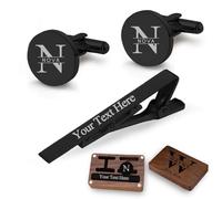 Gemelli e Fermacravatta Personalizzati con Scatola di Legno Incisi con Iniziali e Nome, Regali di nozze Personalizzati per lo Sposo, il Testimone di Nozze, il Padre, con Scatola Regalo in Legno