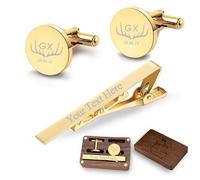 Gemelli e Fermacravatta Personalizzati con Scatola di Legno Incisi con Iniziali e Nome, Regali di nozze Personalizzati per lo Sposo, il Testimone di Nozze, il Padre, con Scatola Regalo in Legno