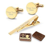 Gemelli e Fermacravatta Personalizzati con Scatola di Legno Incisi con Iniziali e Nome, Regali di nozze Personalizzati per lo Sposo, il Testimone di Nozze, il Padre, con Scatola Regalo in Legno