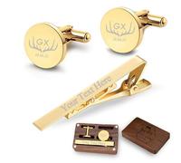 Gemelli e Fermacravatta Personalizzati con Scatola di Legno Incisi con Iniziali e Nome, Regali di nozze Personalizzati per lo Sposo, il Testimone di Nozze, il Padre, con Scatola Regalo in Legno