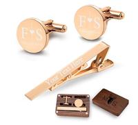 Gemelli e Fermacravatta Personalizzati con Scatola di Legno Incisi con Iniziali e Nome, Regali di nozze Personalizzati per lo Sposo, il Testimone di Nozze, il Padre, con Scatola Regalo in Legno