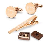 Gemelli e Fermacravatta Personalizzati con Scatola di Legno Incisi con Iniziali e Nome, Regali di nozze Personalizzati per lo Sposo, il Testimone di Nozze, il Padre, con Scatola Regalo in Legno