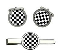 Gemelli Fantasia A Scacchi Racing E Clip Per Cravatta Set