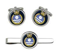 Gemelli HMS Phoebe Royal Navy Set Con Clip Cravatta Argento