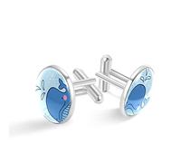 Gemelli in argento personalizzati Balena blu per camicia da smoking, 20mm*20mm, Acciaio inossidabile, Quarzo creato