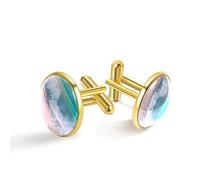 Gemelli in oro personalizzati per camicia da smoking verde chiaro costa blu, 20mm*20mm, Acciaio inossidabile, Quarzo creato