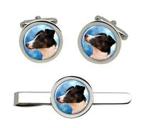 Gemelli In Stile Fox Terrier Liscio E Fermacravatta Set
