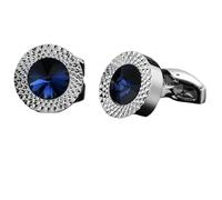 Gemelli in zirconone in cristallo blu in latone in latone in H in Abro, gemelli classici stile da uomo regali da uomo-5