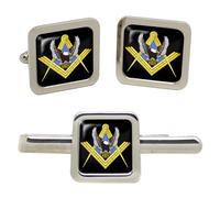 Gemelli Masonic Square Per Bikers GBP Con Set Fermaglio Per Cravatta