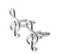 Gemelli musicali a forma di chiave di violino da uomo, per camicia da uomo, per matrimoni e affari, 2 pezzi, argento utile