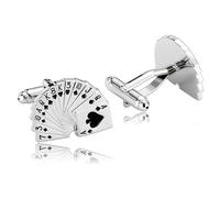 Gemelli per camicie, gemelli argentati con carte da poker in acciaio inox, accessori per smoking, unisex, gioielli neri con scatola, 1.5 x 2.2 cm, Nessuna pietra preziosa