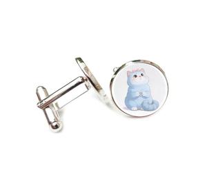 Gemelli per polsini camicia, Adorabile Gatto Con Corpo Blu, Guardando Verso Il Cielo, Tocca Il Dito, Fibbia Personalizzata Per Polsino, Accessorio Per Camicia Scintillante, Regalo Per Capo Contabile,