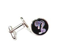 Gemelli per polsini camicia, Corna Di Capra Viola, Effetto Digitale Difettoso, Dodici Segni Zodiacali Dell'Ariete, Fibbia Per Polsino, Accessorio Scintillante Per Camicia, Regalo Per Contabile, Capo,