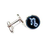 Gemelli per polsini camicia, Cristallo Energetico Tridimensionale Con Totem Di Nebulosa Con Fulmini, Fibbia Per Polsino Con I Dodici Segni Zodiacali Del Capricorno, Accessorio Per Camicia, Regalo Per