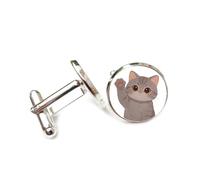 Gemelli per polsini camicia, Gatto Grigio Adorabile Con Messaggio "Ciao", Ciondolo Personalizzato In Stile, Accessorio Per Maglietta Scintillante, Regalo Per Contabili, Capo Di Banco, Azienda, Matrimo