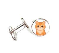 Gemelli per polsini camicia, Gatto Tenero E Piccolo, Grigio, Seduto Sul Terreno, Ciondolo Personalizzato In Stile, Accessorio Per Maglietta Scintillante, Regalo Per Contabili, Capo Di Banco, Azienda,